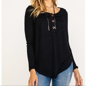 NWT Free People Black Button Ribbed Long Sleeve